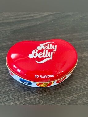 Jelly belly hinged tin Bean shaped 2.25 oz empty candy tin